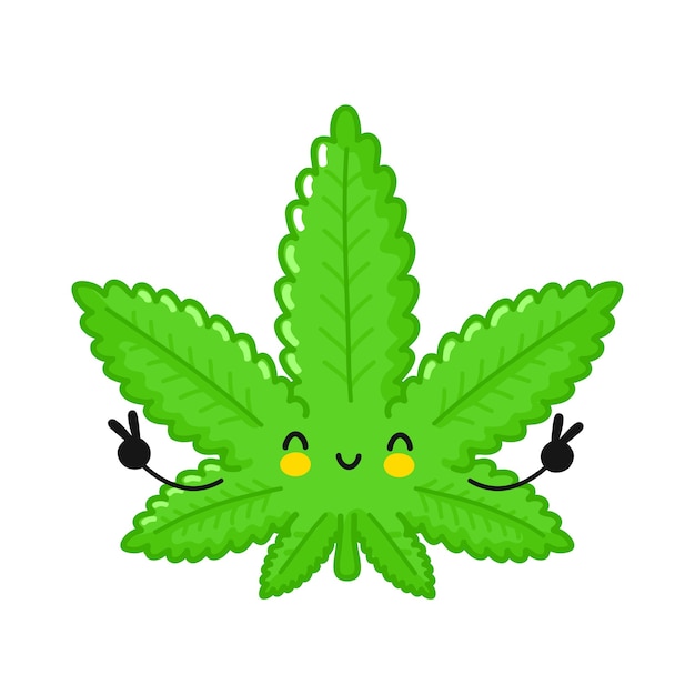 Cute funny happy weed marijuana leaf character.