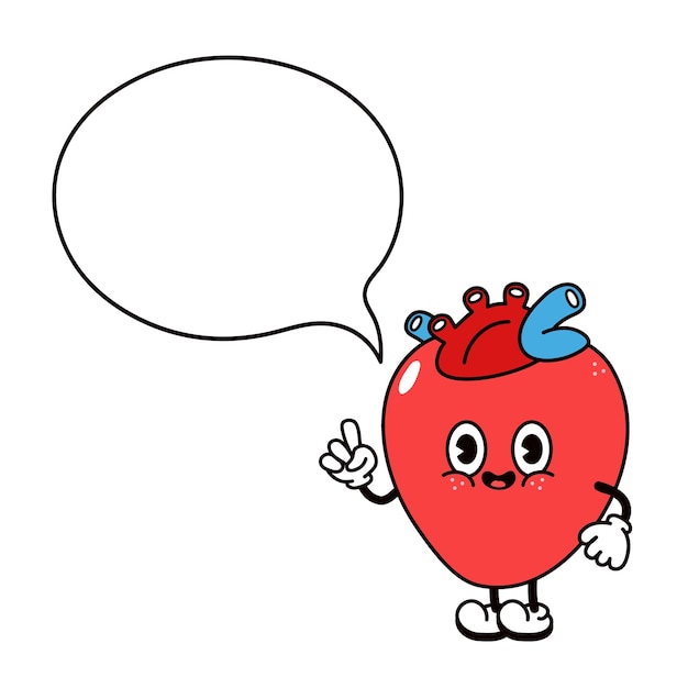 Cute funny Heart organ with speech bubble character