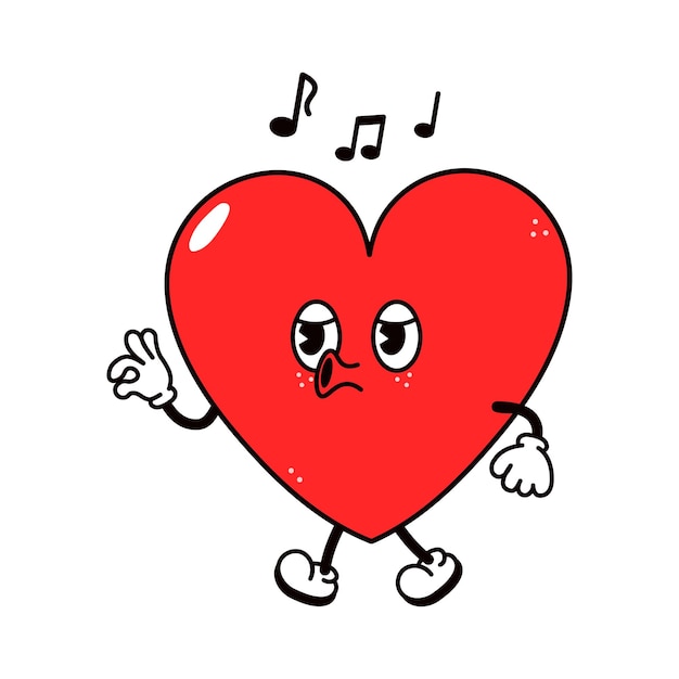 Cute funny heart walking singing character