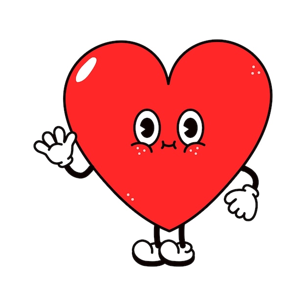 Cute funny heart waving hand character