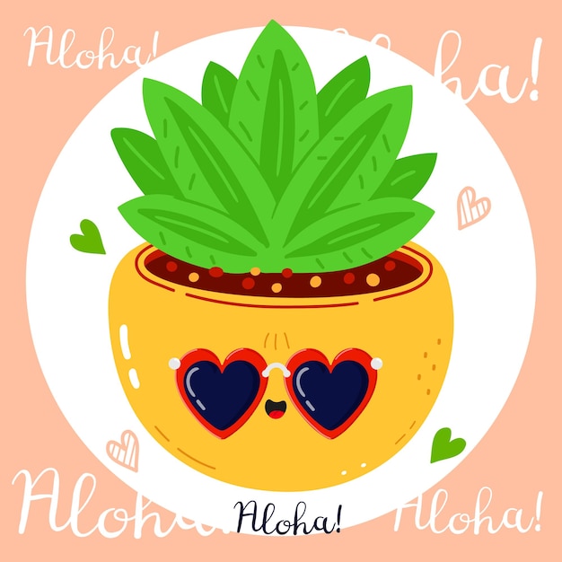 Cute funny Indoor plant character Aloha card