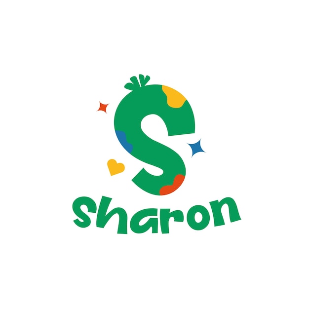 Simpatiche iniziali divertenti nome da sharon, iniziali del logo sharon, nome di identità per bambina