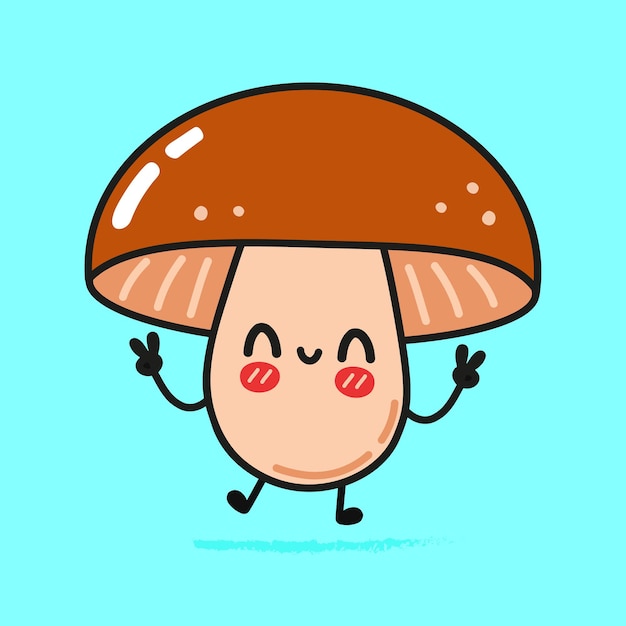 cute funny jumping cactus mushroom character