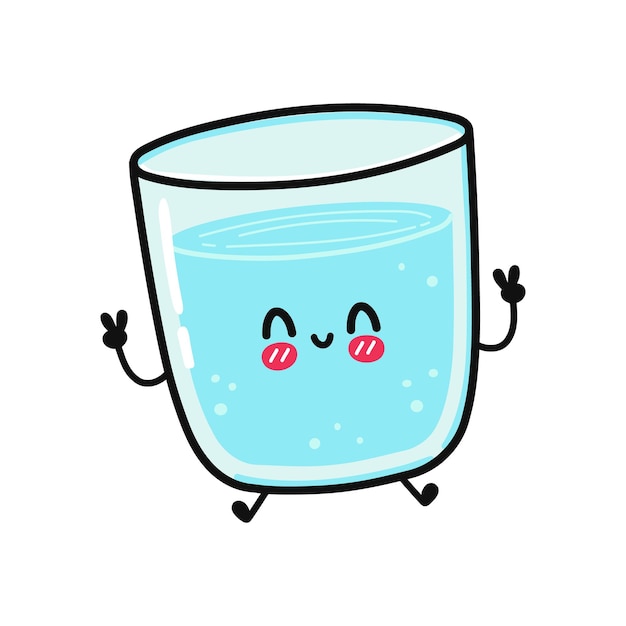 Cute funny jumping glass of water character