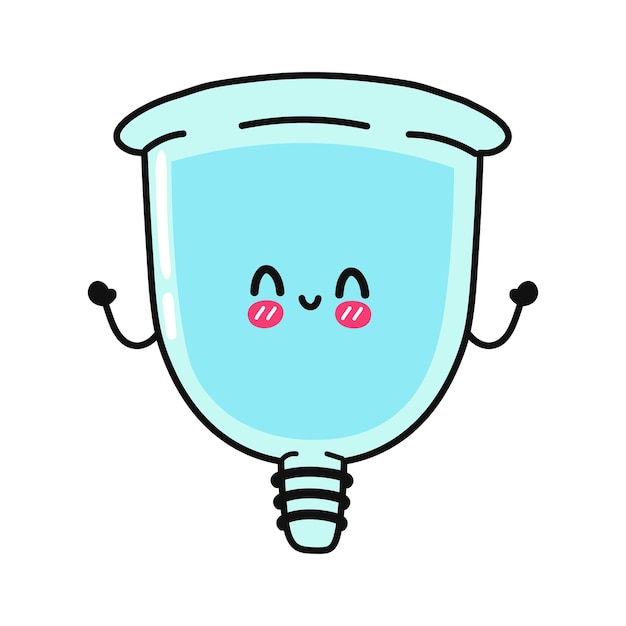 Cute funny jumping menstrual cup waving hand character