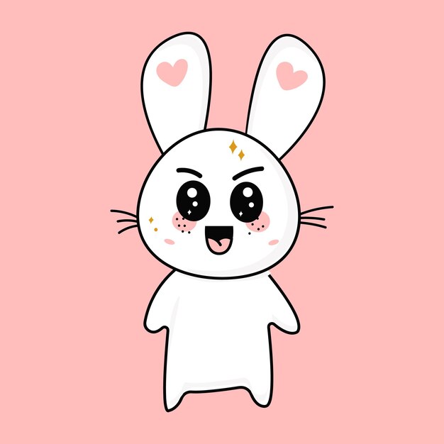 Cute funny kawaii emotional little bunny Vector flat illustration of a character kawaii