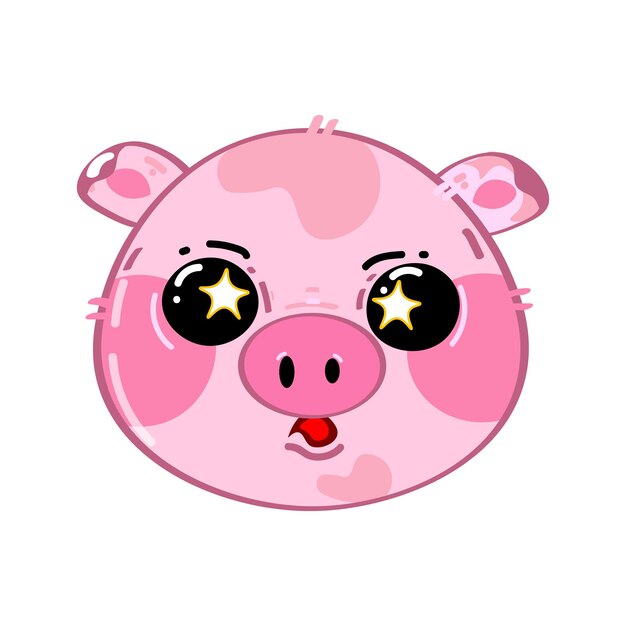 Cute funny kawaii surprised little pig