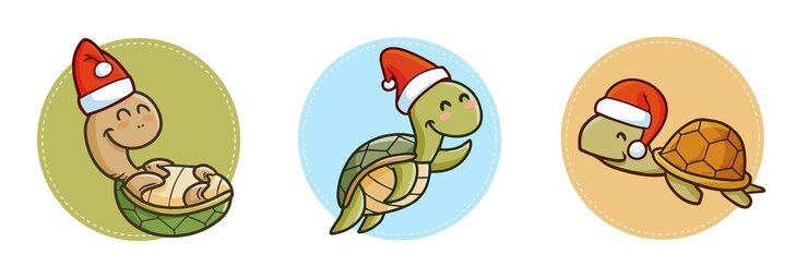 Vector クリスマスにサンタの帽子をかぶったキュートで面白いカワイイ3匹のカメ