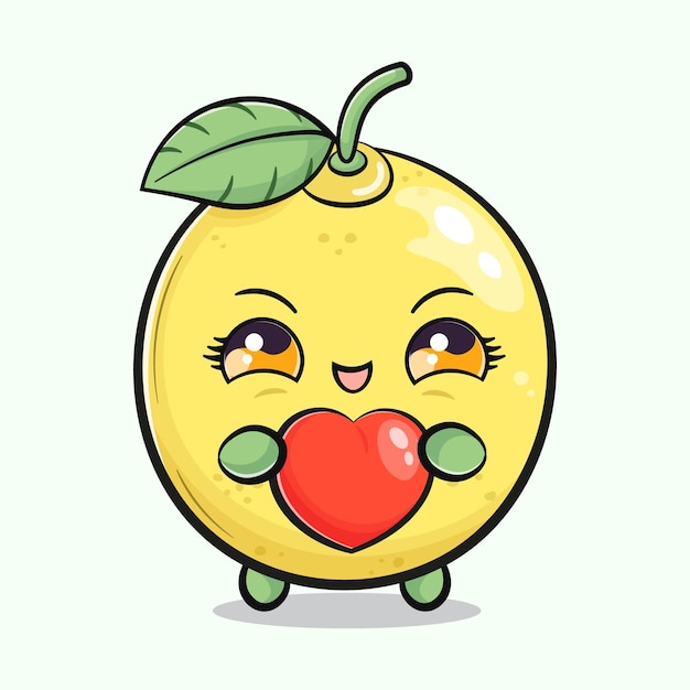 Vector cute funny lemon fruit with heart in hand