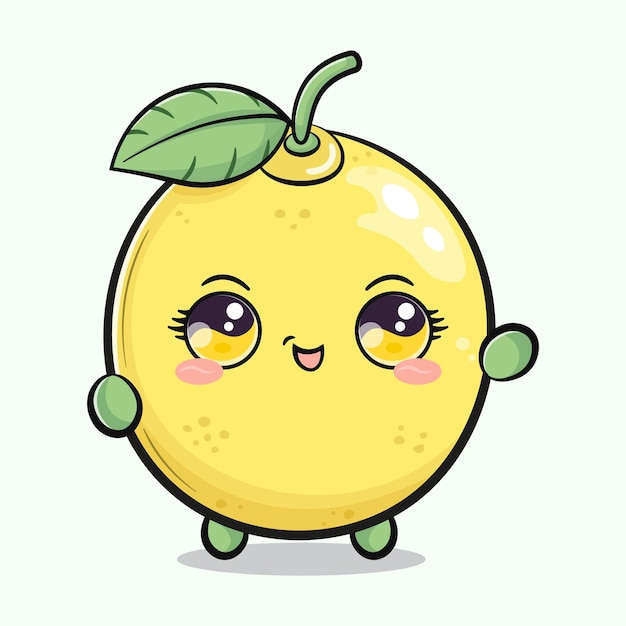 Cute funny lemon waving hand