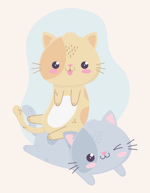 Vector cute funny little cats kawaii cartoon character