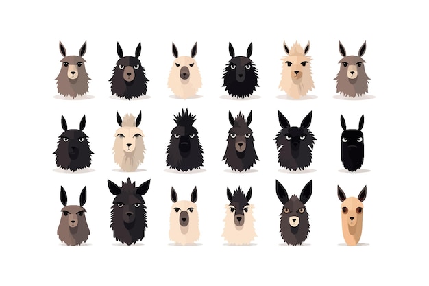 Vector cute funny llama faces illustrations silhouette vector illustration design