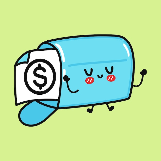 Cute funny mailbox character with dollar symbol