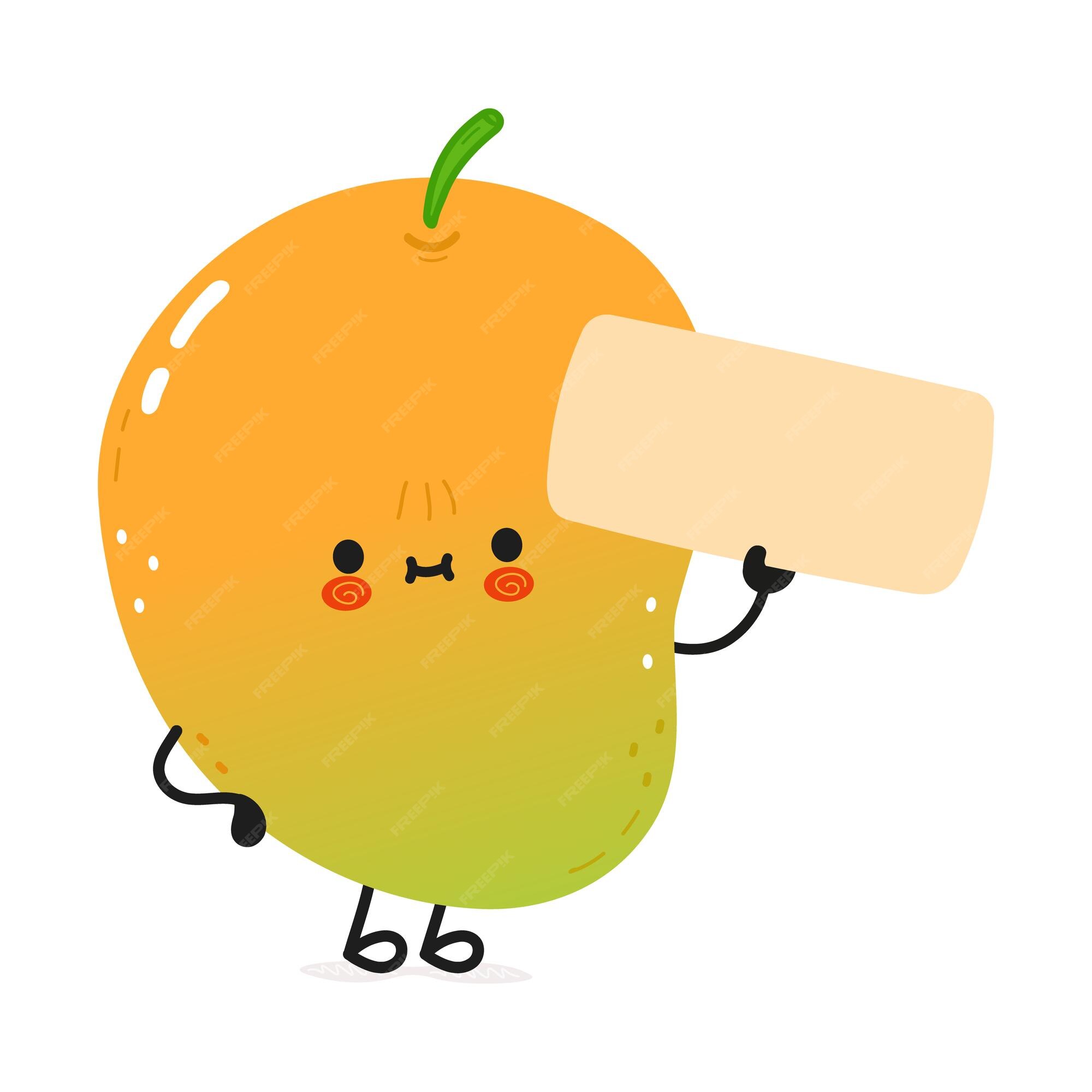 Premium Vector | Cute funny mango character with poster Premium Vector | Cute funny mango character with poster