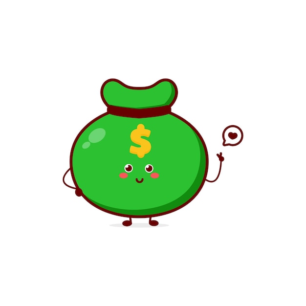 Cute funny money sack character. Vector hand drawn cartoon mascot character illustration icon