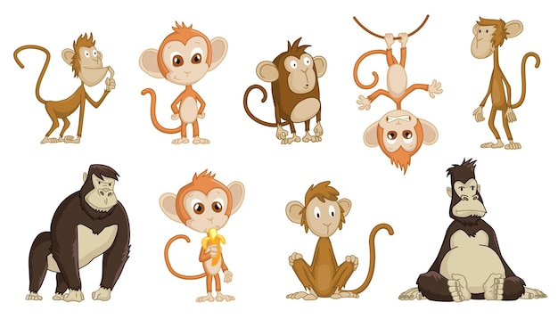 Cute funny monkeys colorful cartoon collection