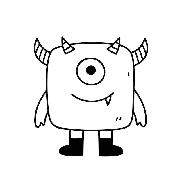 Cute and funny monster isolated on white background Hand drawn illustration in doodle style