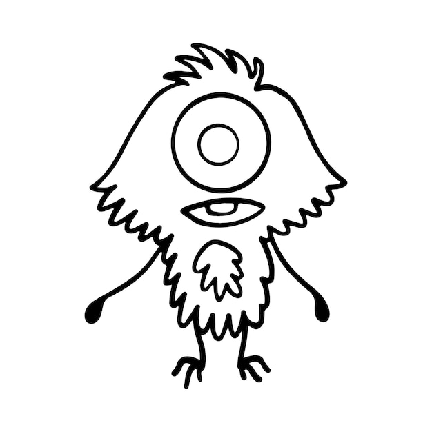 Cute and funny monster outline cartoon for coloring book handdrawn cartoon monster illustration