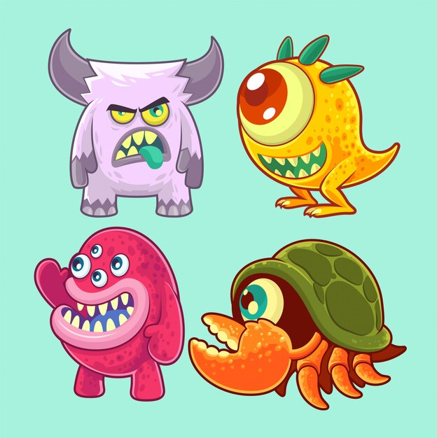 Vector cute and funny monsters set