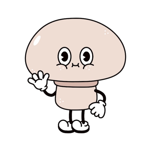 Cute funny mushroom waving hand character