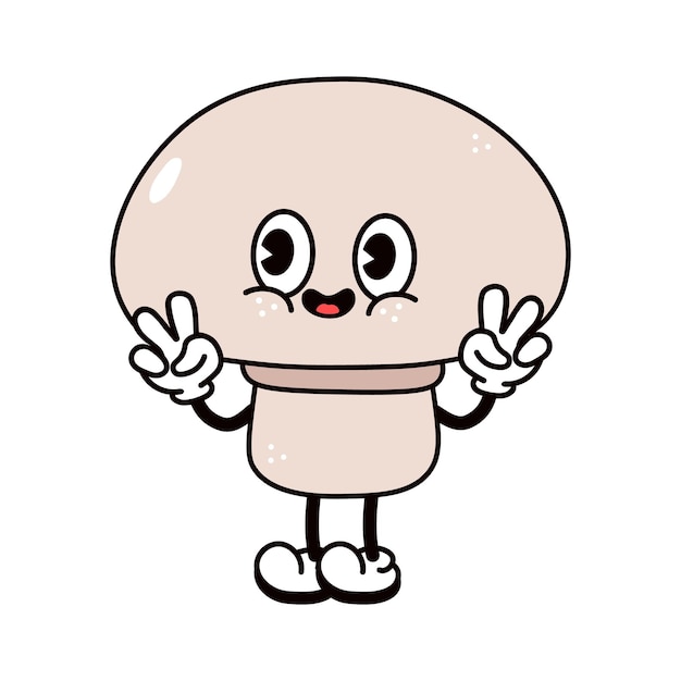 Cute funny mushroom waving hand character