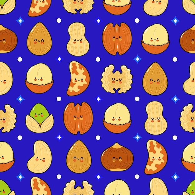 Cute funny nuts concept seamless pattern