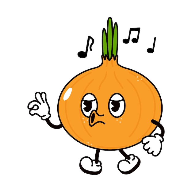 Cute funny onion walking singing character