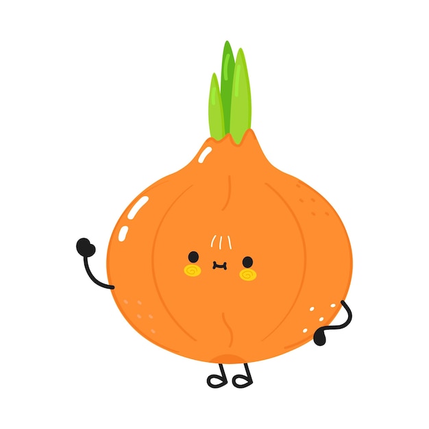 Cute funny onion waving hand character