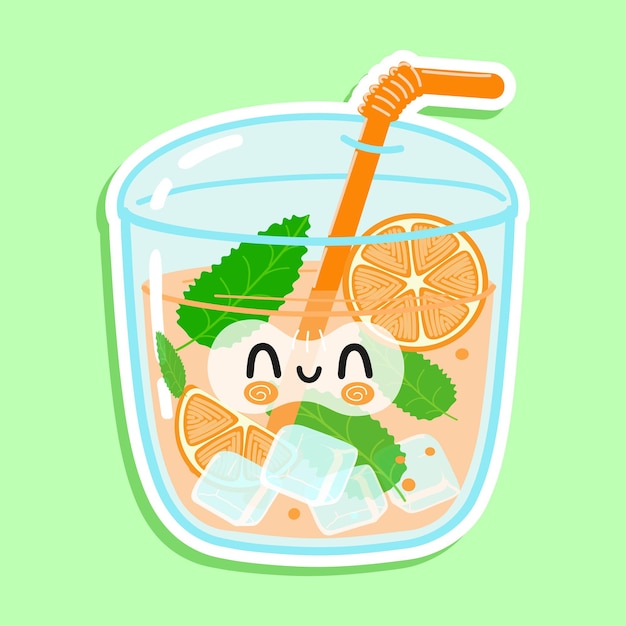 Cute funny orange juice sticker character