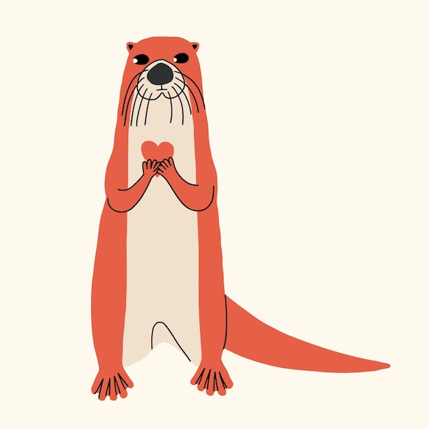 Cute funny otter Vector illustration in hand drawn style