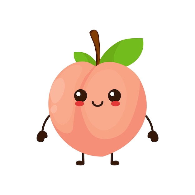 Cute funny peach fruit character Vector cartoon kawaii character illustration