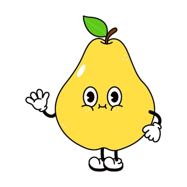 Cute funny pear waving hand character