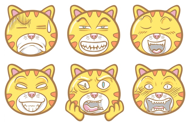 Cute and funny pet animal cat emoticons illustration set