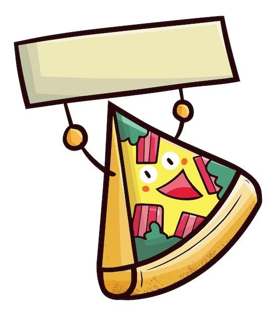 Vector cute and funny pizza holding a banner sign