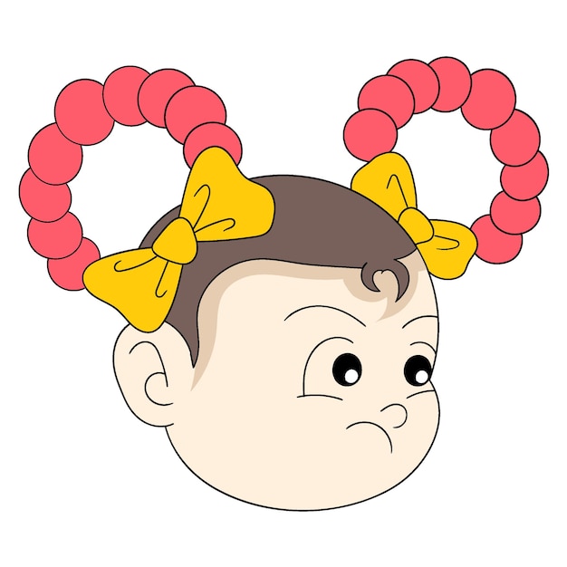 Vector cute and funny ponytail baby girl head