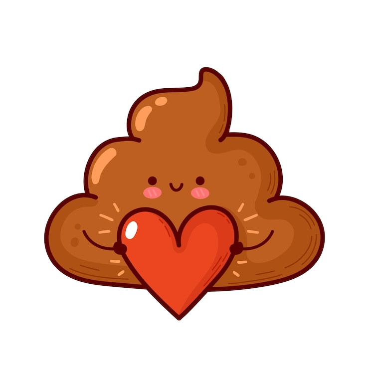 Vector cute funny poop with heart. happy valentines day card. vector flat line cartoon kawaii character illustration icon. valentines day poop concept. isolated on white background