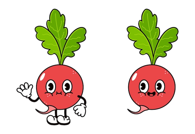 Cute funny radish waving hand character