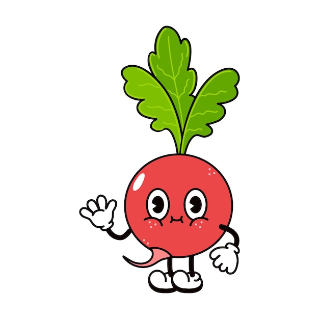 Cute funny radish waving hand character