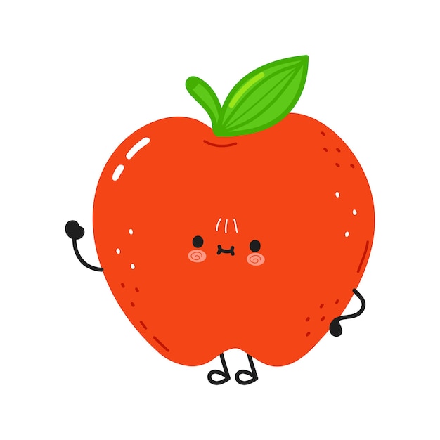 Cute funny red apple waving hand character