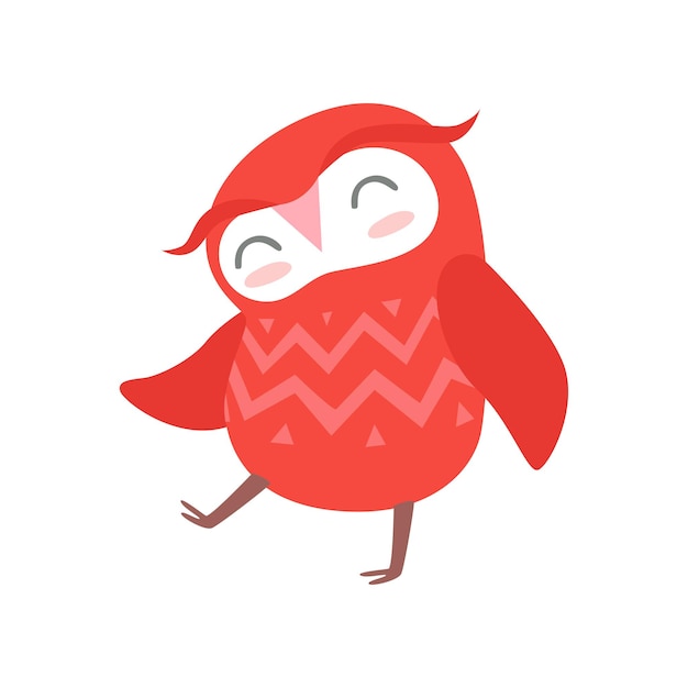 Cute funny red cartoon owlet bird character vector Illustration isolated on a white background