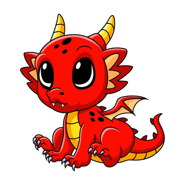 Vector cute funny red dragon happy