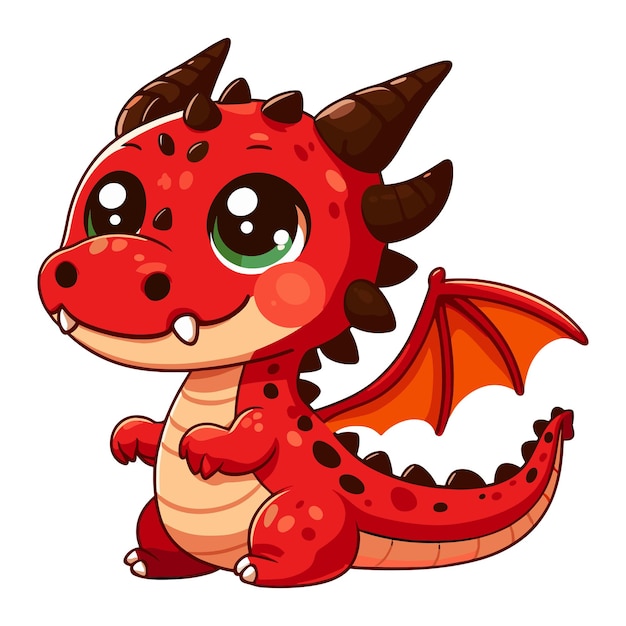 Vector cute funny red dragon vector illustration on white background