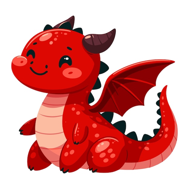 Vector cute funny red dragon vector illustration on white background