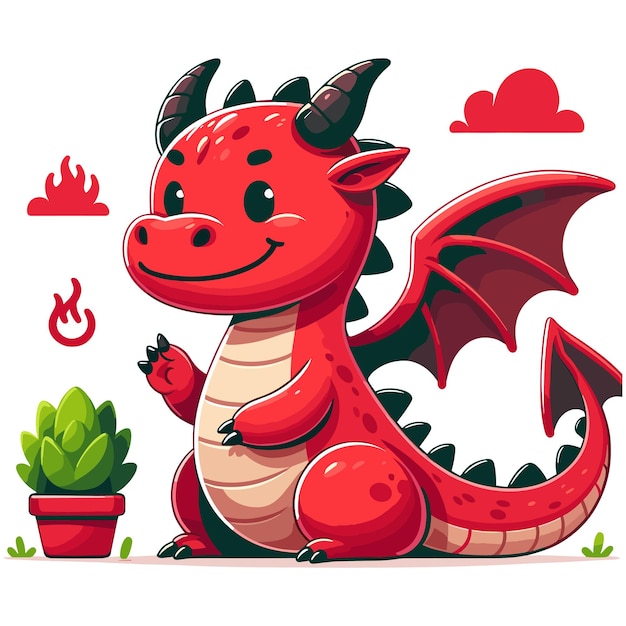 Cute funny red dragon vector illustration on white background