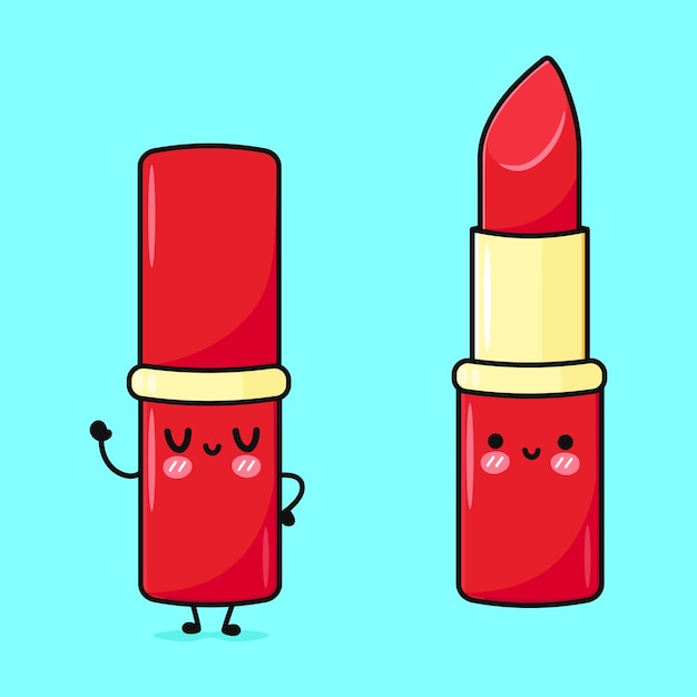 Cute funny red lipstick vector hand drawn cartoon kawaii character illustration icon isolated on