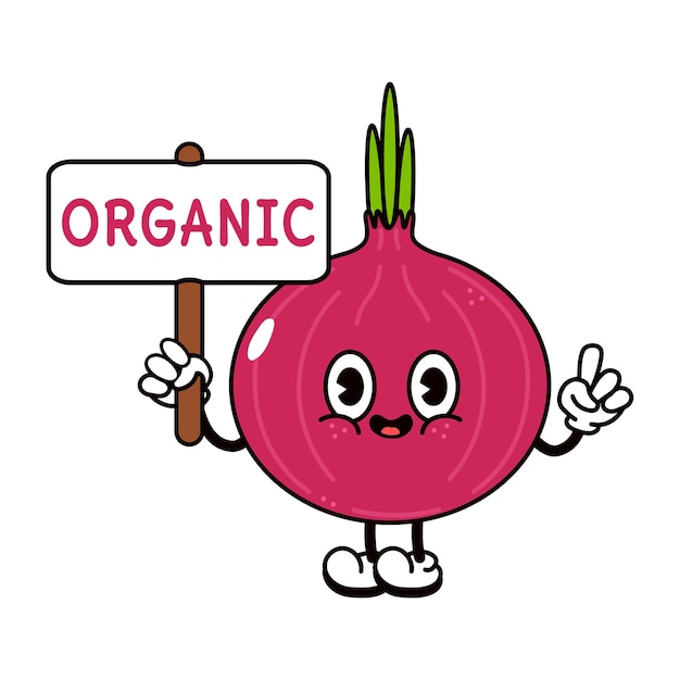 Cute funny red onion with an inscription organic character