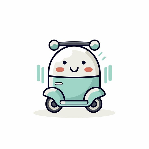 Vector cute funny robot character on a scooter vector illustration