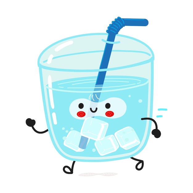 Vector cute funny running glass of water