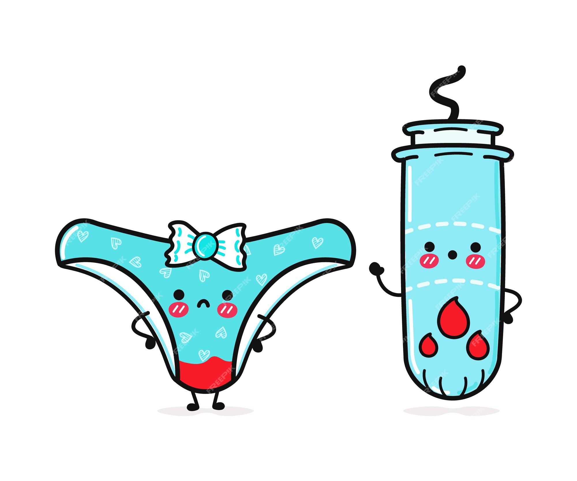 Premium Vector | Cute funny sad blue panties and tampon menstrual with blood Premium Vector | Cute funny sad blue panties and tampon menstrual with blood