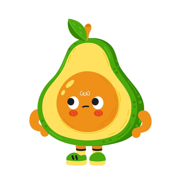 Cute funny sad irritated avocado with face. cartoon kawaii